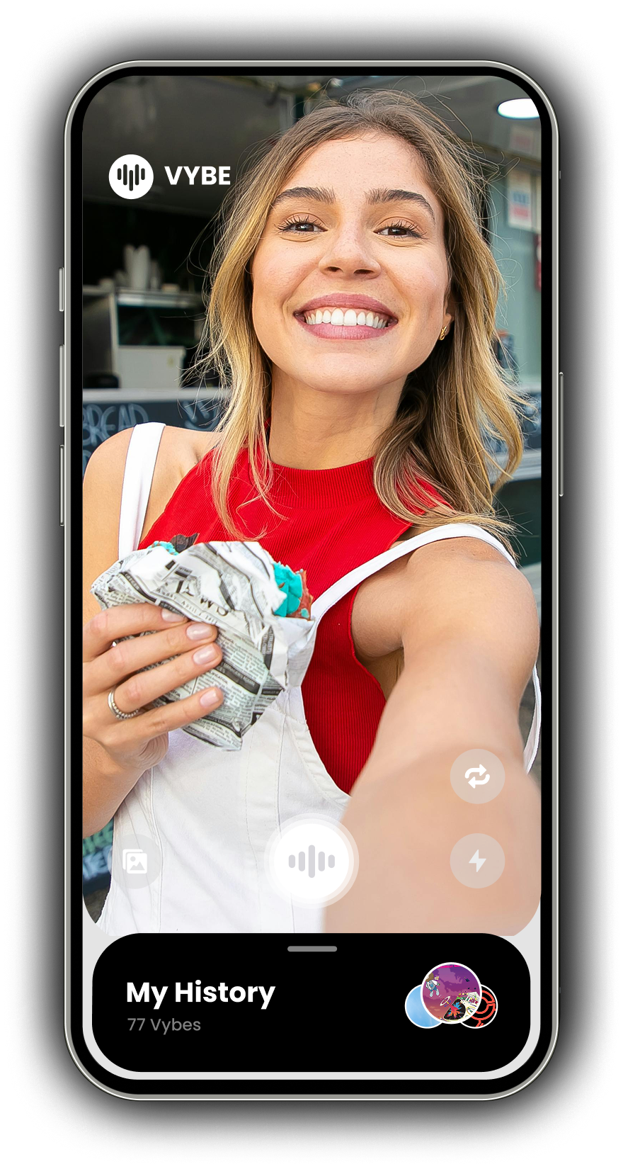 VYBE app showing your history